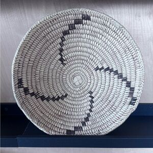 Handwoven Cream and Black Decorative Wicker Wall Basket